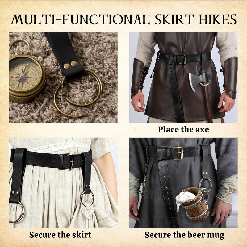 bcehyaa Store Renaissance Belt Pouch Medieval Viking Pirate Leather Bag Potion Bottle Set Skirt Hike Halloween Cosplay Costume Accessorie (Skirt Hike Belt-Black, Belt Pouch) - Image 2
